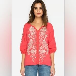 Johnny Was Workshop Coral Surya Embroidered Peasant Top / Tunic - Size XL
